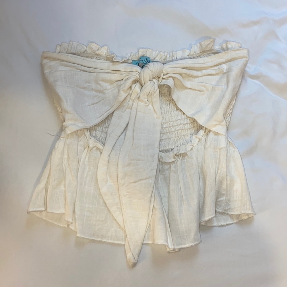LF Cut out, front tie white crop top